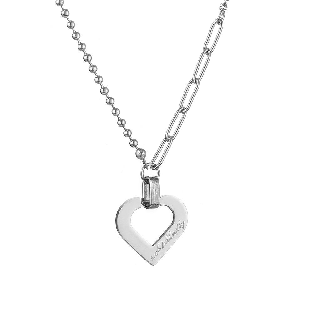 Retro jewelry personalized heart-shaped hollow simple letter lettering stainless steel cold short necklace