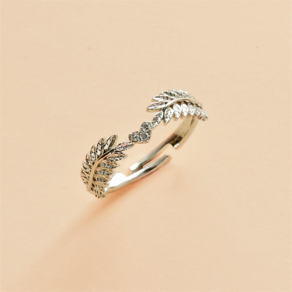 Small fresh and sweet opening leaf ring female light luxury net red olive branch ring ring tail ring