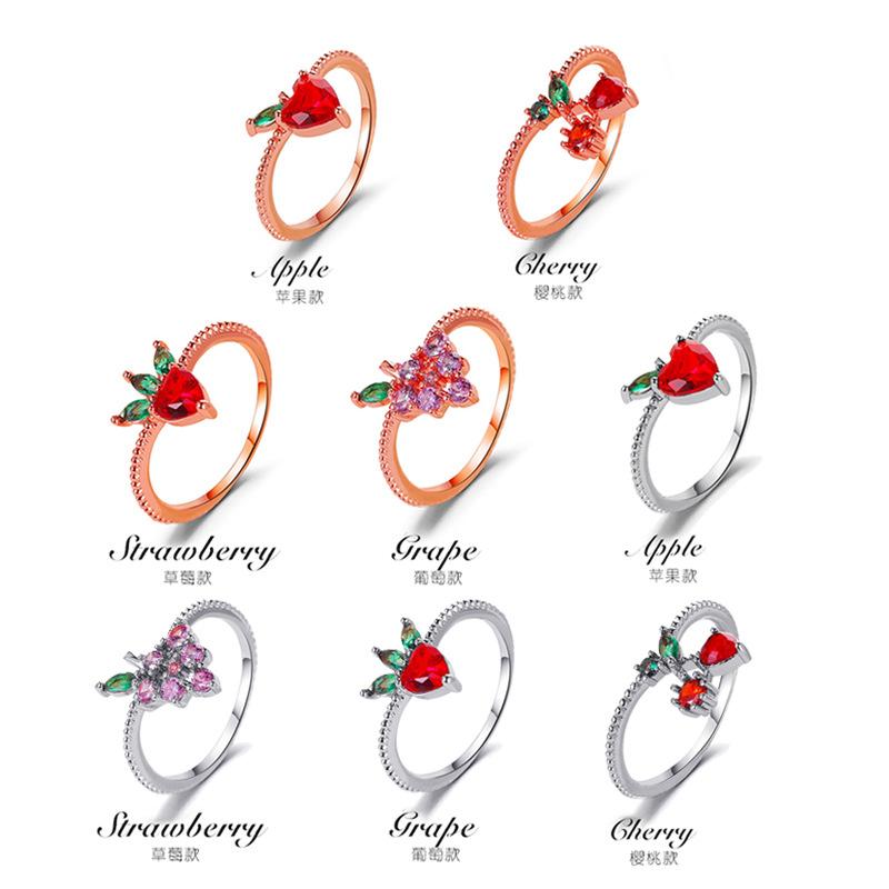 Cute fruit ring fun all-match grape apple ring ins sweet girl index finger ring