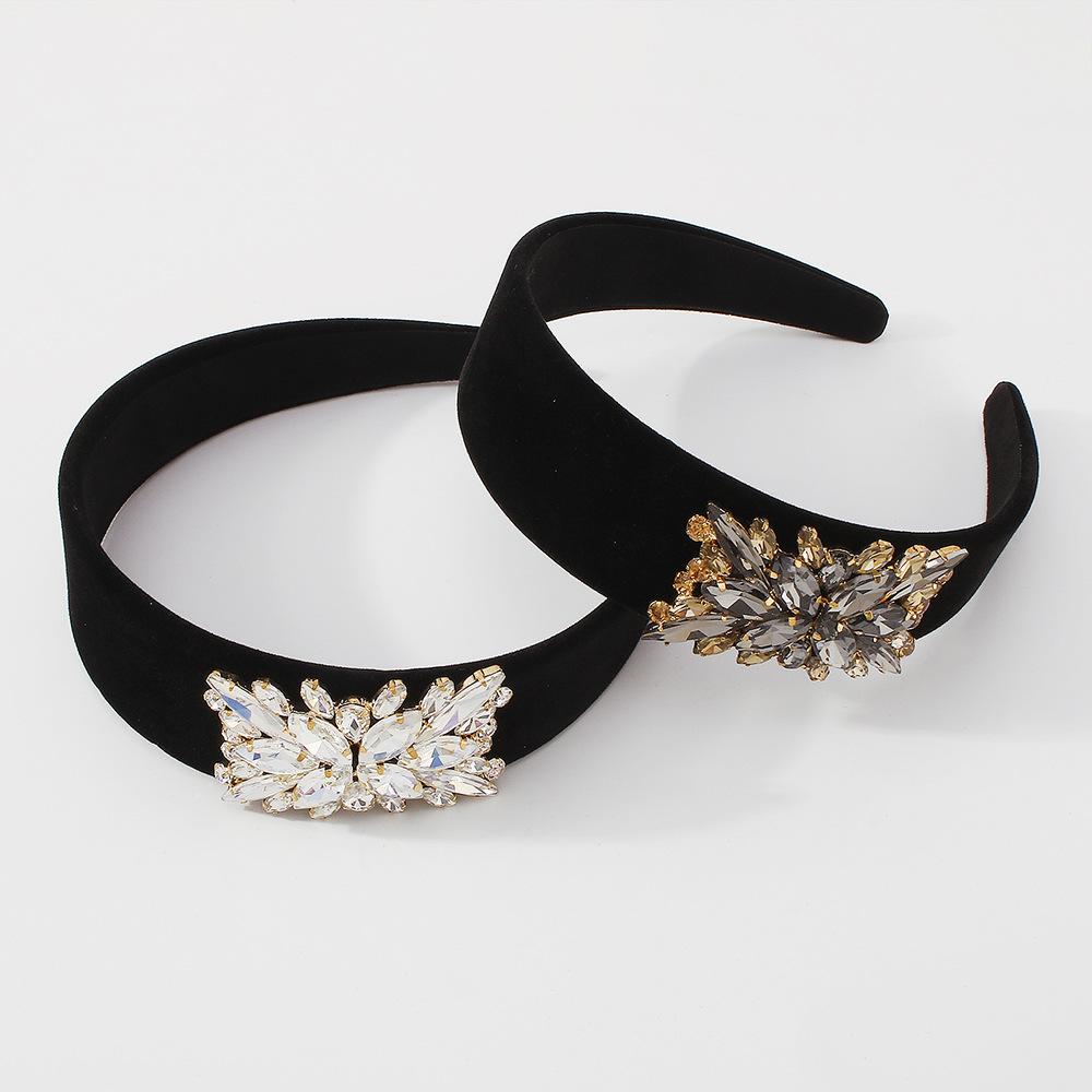 F3758 Exaggerated velvet rhinestone headband baroque personality retro hair accessories fashion street photography creative headband