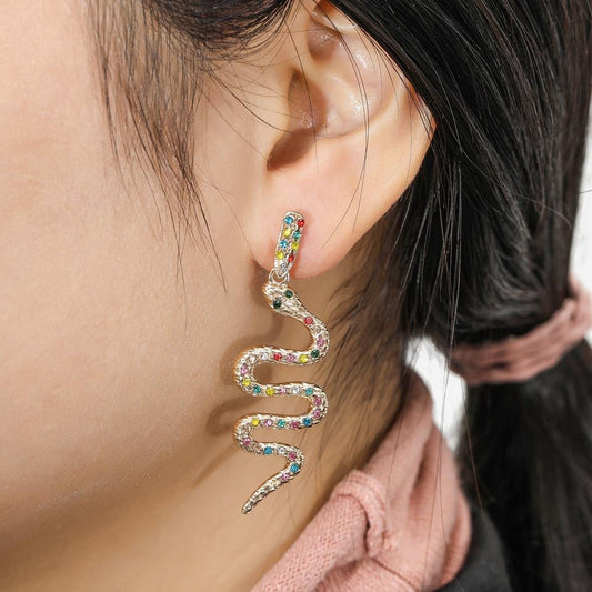 Fashion Personality Creative Ear Jewelry Curve Diamond Color Snake Earrings Earrings