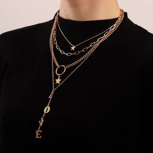 Jewelry trend multi-layer long tassel LOVE letter pendant necklace female sweater chain high-end sense