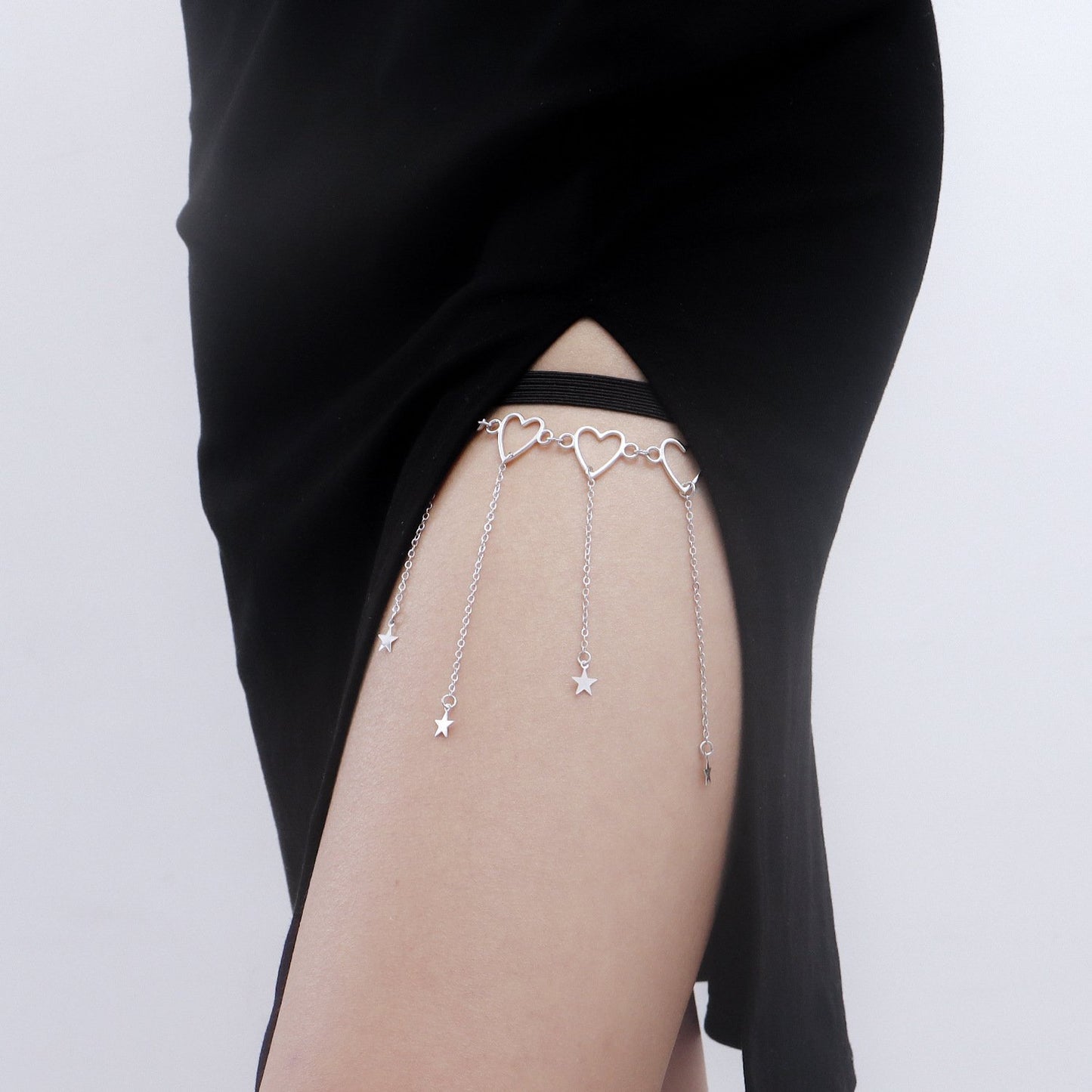Sexy Street Shot Metal Chain Love Thigh Chain Tassel Star Night Elastic Bandage Leg Ring Female
