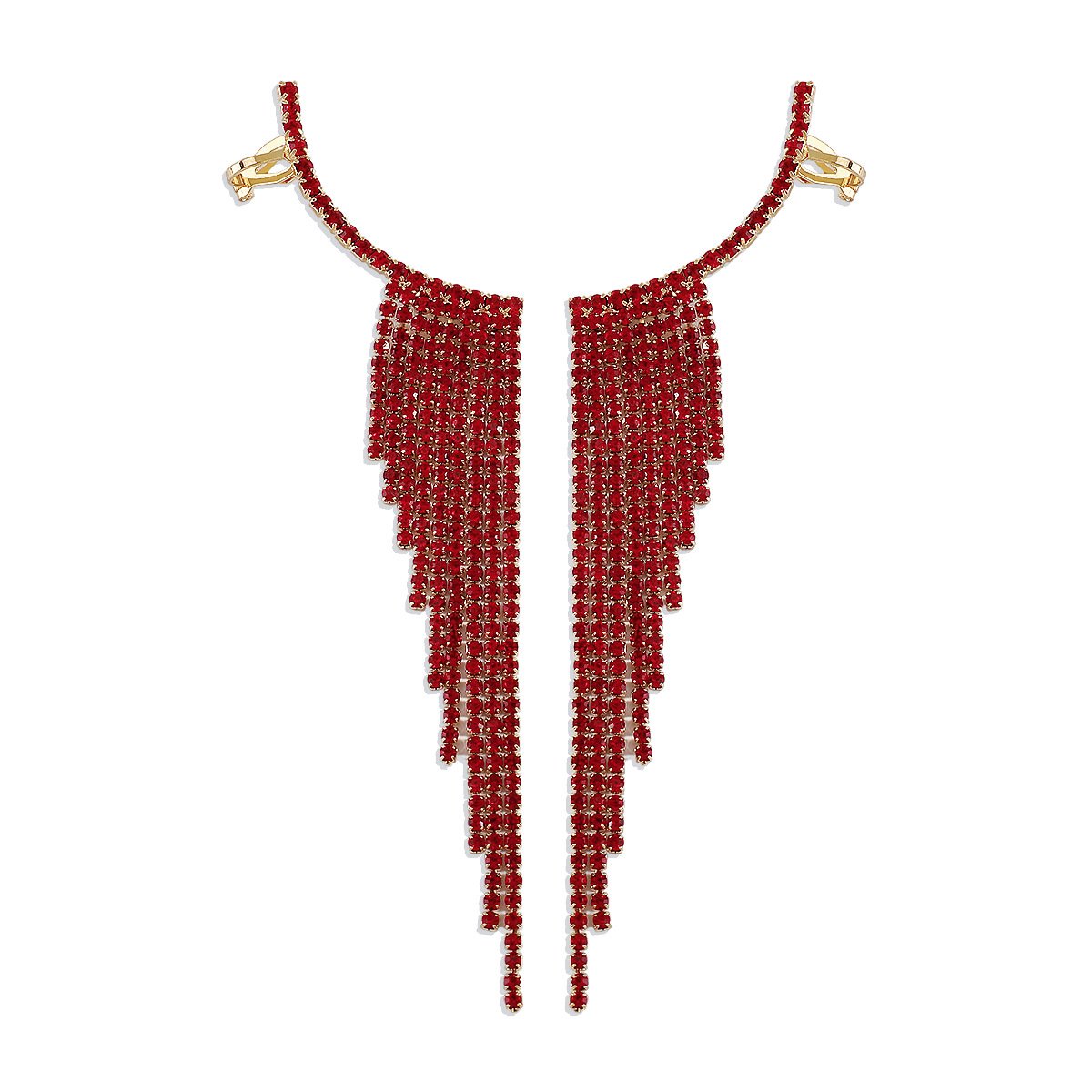 E1274 Temperament Simple Pop Earrings Net Red Tassel Rhinestone Ear Needles Geometric Banquet Exaggerated Earrings