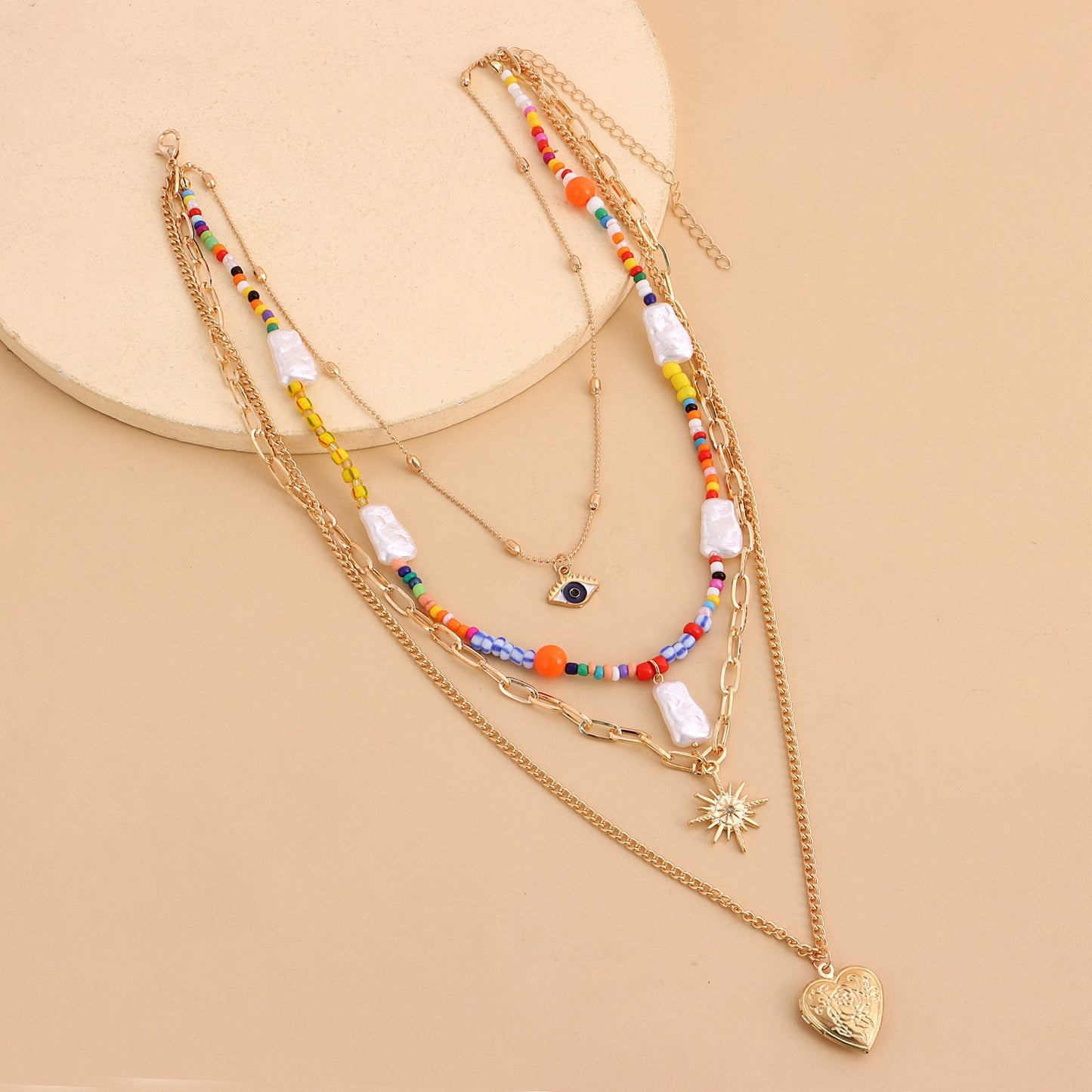 Jewelry punk colored rice beads devil's eye hexagonal star openable love pendant necklace female