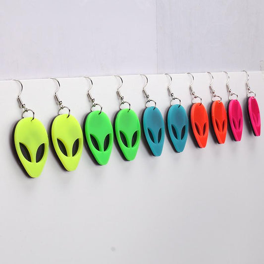 Fluorescent green alien earrings earrings temperament acrylic earrings exaggerated trend big ear jewelry women