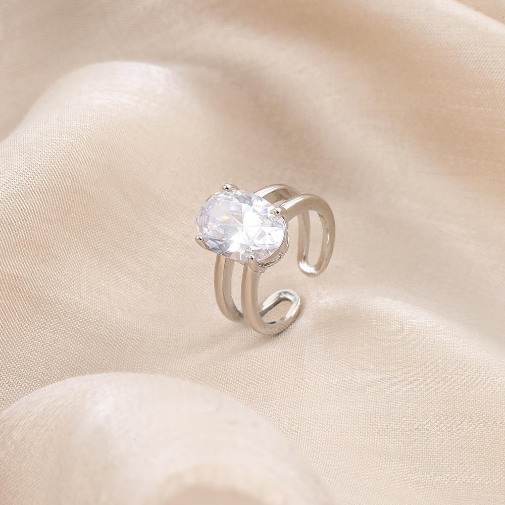 eaby oval large zircon copper micro-inlaid open ring exaggerated creative design versatile style ladies ring