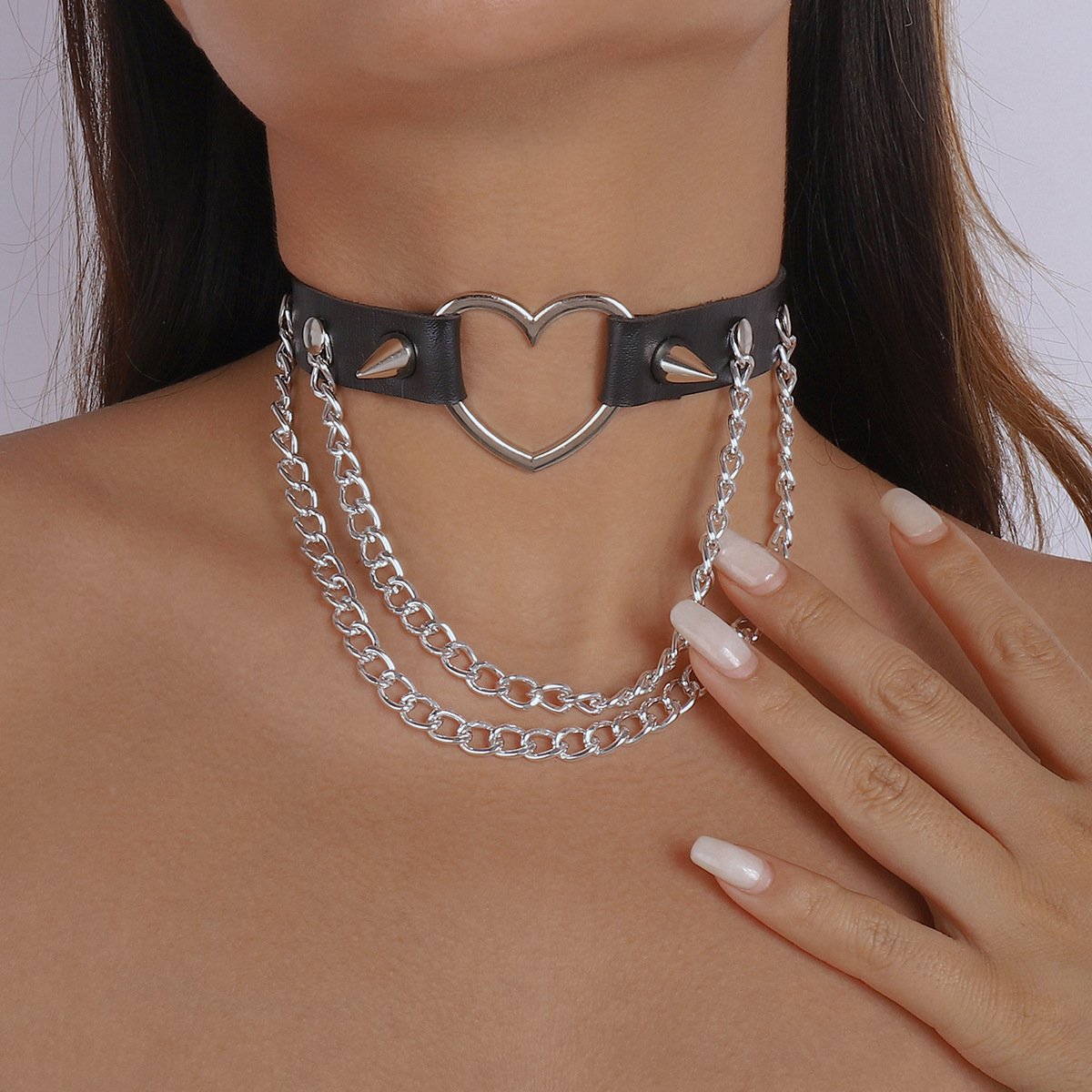 1313 Gothic chain choker necklace dark rivet PU necklace Harajuku punk necklace