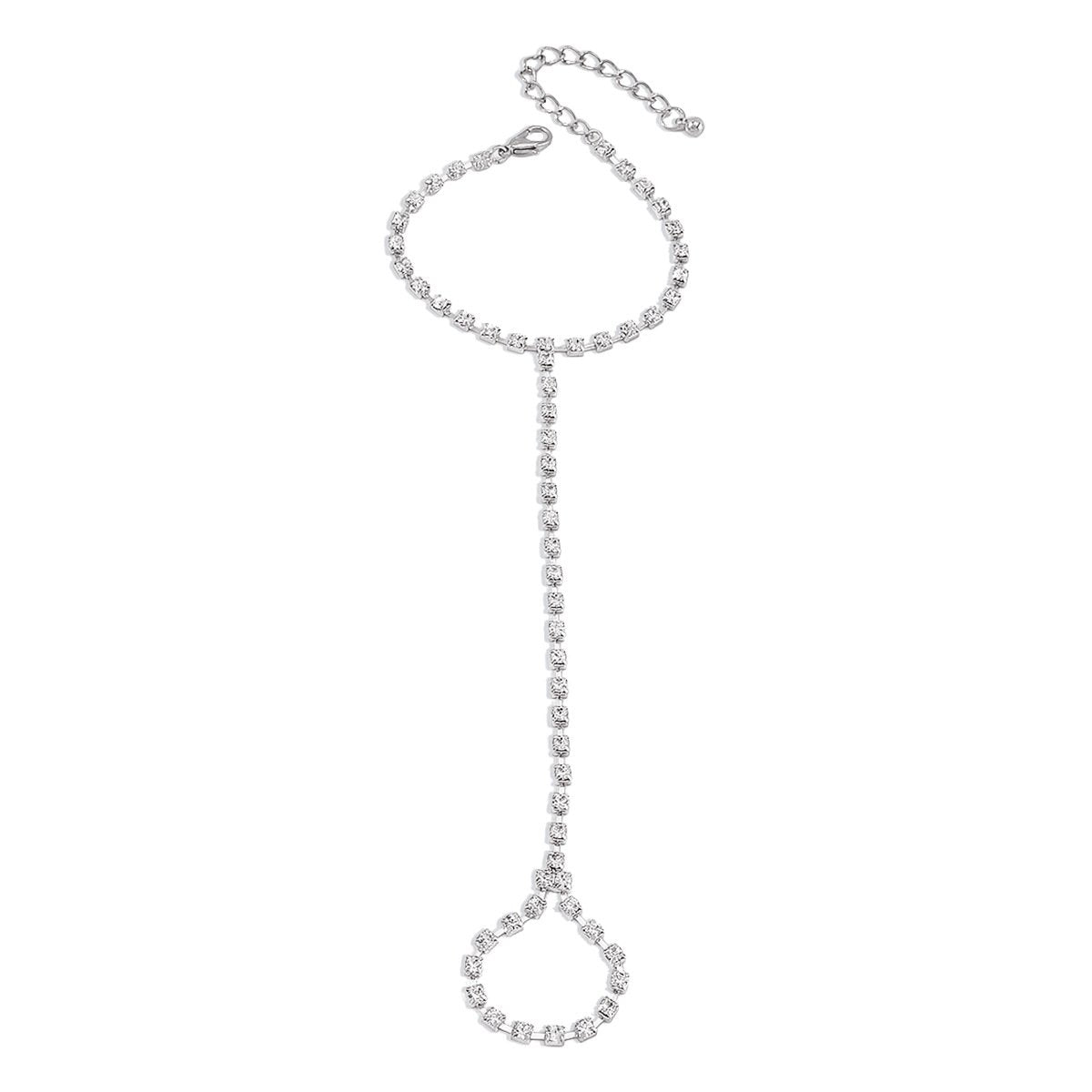 B1925 Simple Net Red Girl Fashion Jewelry French Small Claw Chain Rhinestone Temperament One-piece Bracelet Ring