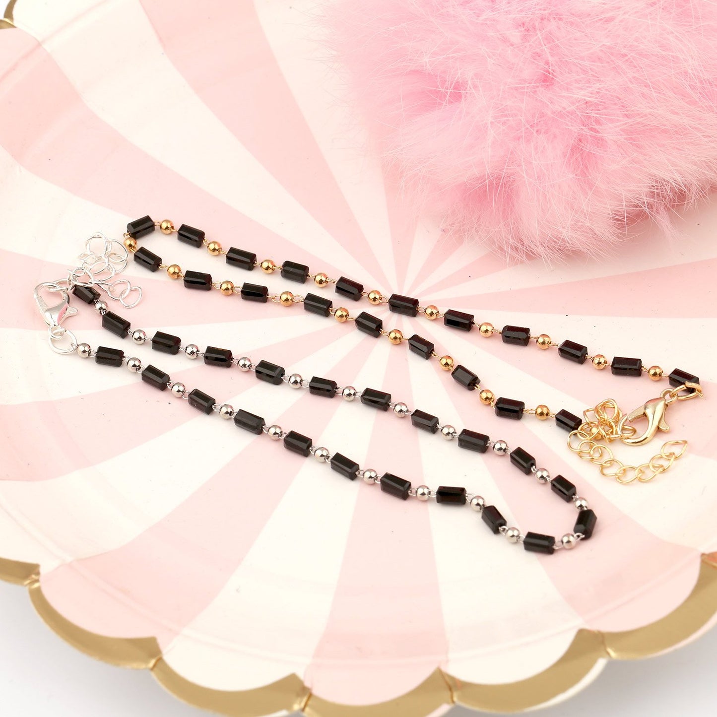 Jewelry fashion simple single-layer handmade chain anklet female black glass long bead beach anklet