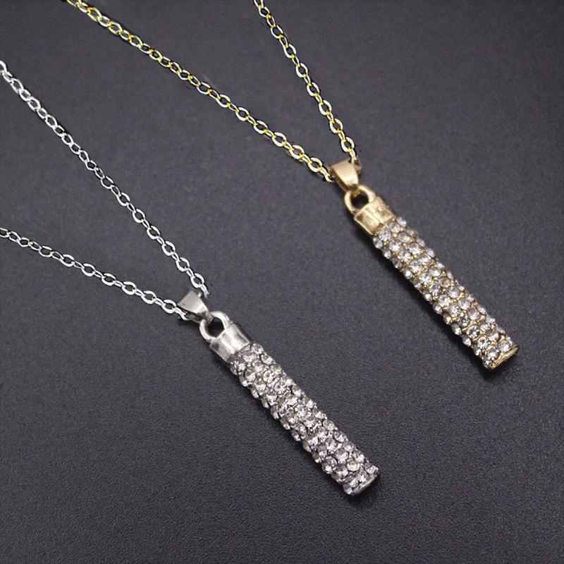 Fashion Ladies Rhinestone Full Diamond Cylinder Necklace Earrings Set Jewelry