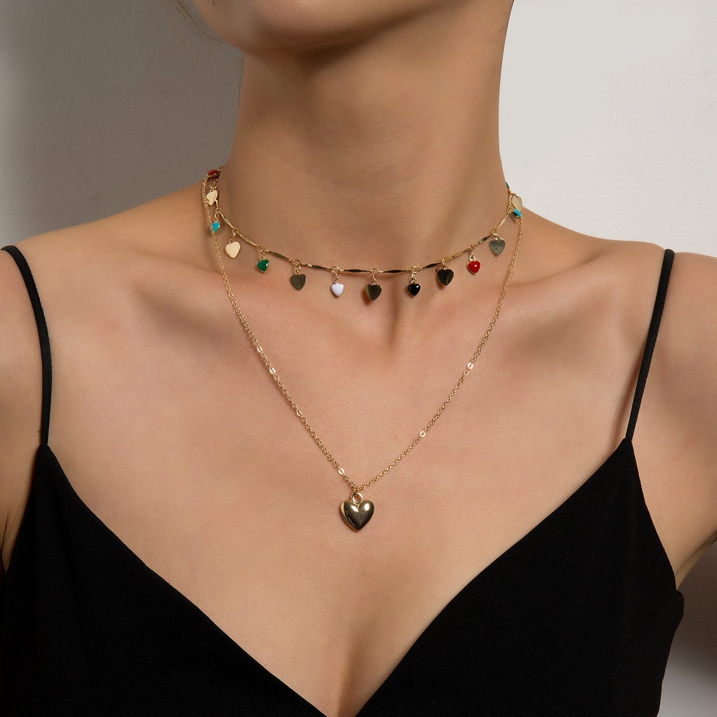 Jewelry fashion simple multi-layer drip glaze love metal piece necklace personality colorful temperament pendant
