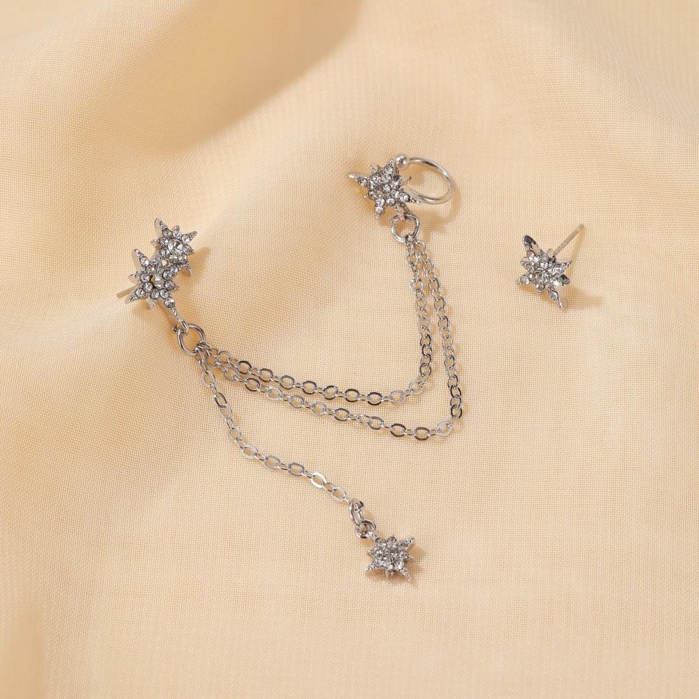 Personalized octagonal star earrings cool and handsome single tassel ear clip earrings integrated earrings