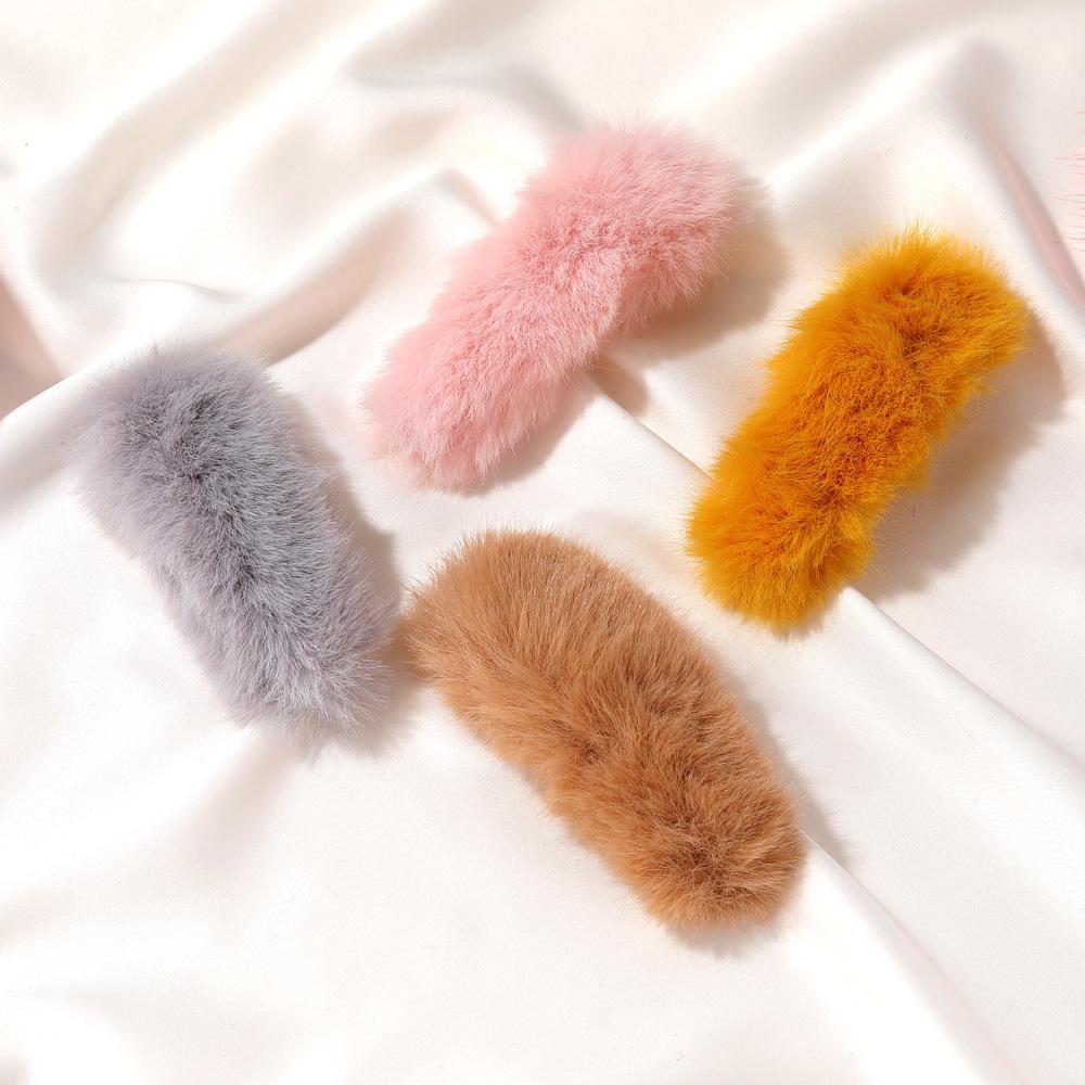 Han Qiudong pure color all-match fur hair clip sweet imitation rabbit fur long strip plush BB clip silk hair bangs clip side clip