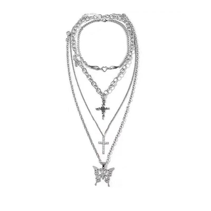 Jewelry diamond-encrusted little angel rose necklace accessories peach heart wings pendant necklace set chain