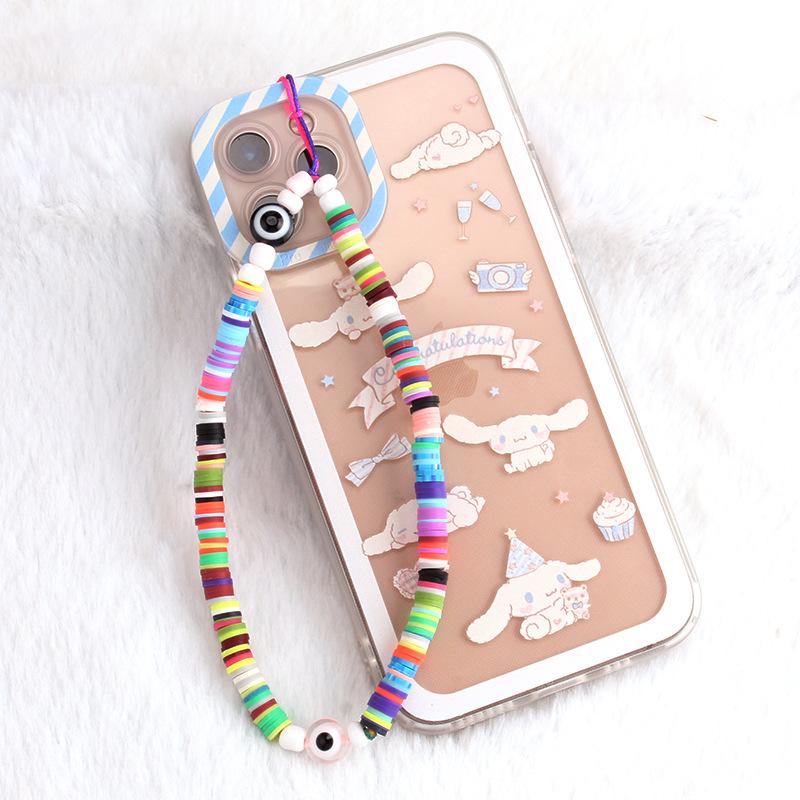 Ins personality fashion handmade color soft pottery mobile phone lanyard devil's eye decorative bag chain female