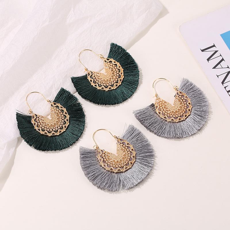 Ethnic tassel earrings retro exaggerated fan-shaped lace pattern earrings earrings earrings