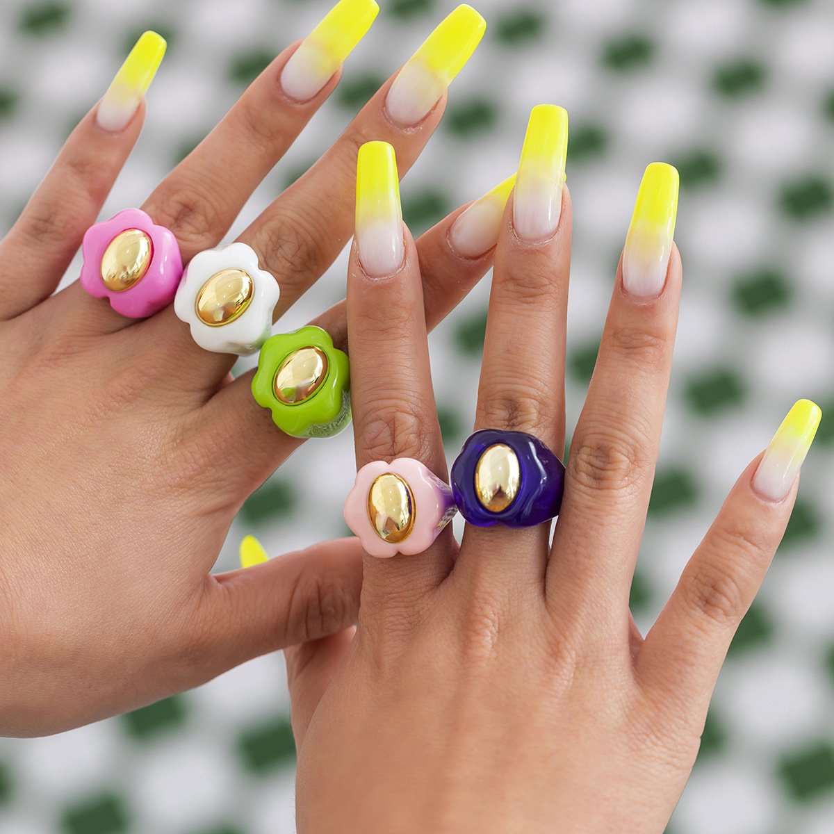 Jewelry Niche Candy Color Acrylic Flower Ring Simple Metal CCB Index Finger Ring Ring