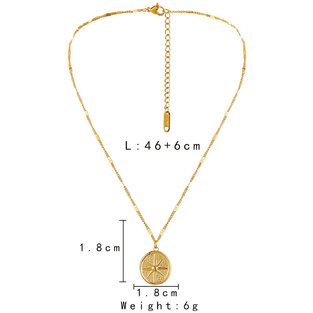 Fashionable simple personality light luxury niche stainless steel golden round sun coin short necklace