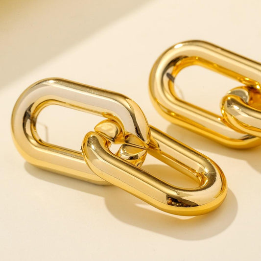 Minimalist exaggerated cross chain earrings ins fashion CCB metal texture hip-hop ladies earrings