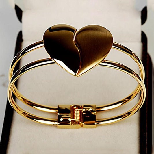 Lattice Women's Fashion Heart Shape Open Bracelet Shiny Face Love Bracelet Jewelry Ornaments