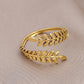 Personality adjustable stainless steel open ring simple feather leaf titanium steel ring jewelry female