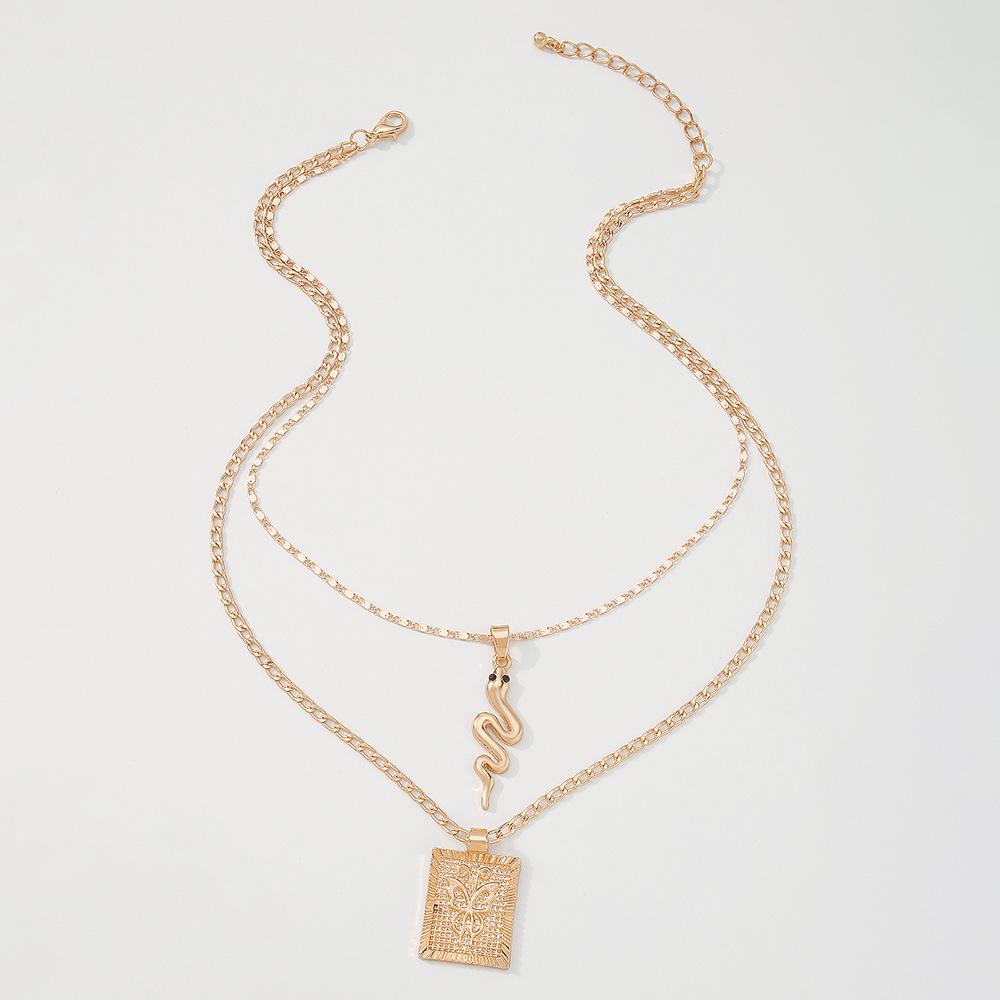 N9679 Popular Accessories Geometric Snake Element Square Necklace Simple Temperament Retro Necklace