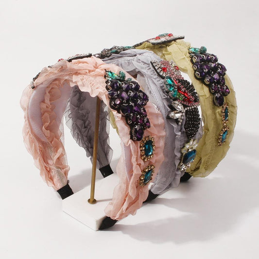 F3358 Fashionable fruit owl wide-brimmed headband claw chain glass drill baroque headband for women