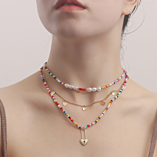 Jewelry Bohemian Ethnic Handmade Necklace Personality Rice Beads Creative Heart Necklace Necklace