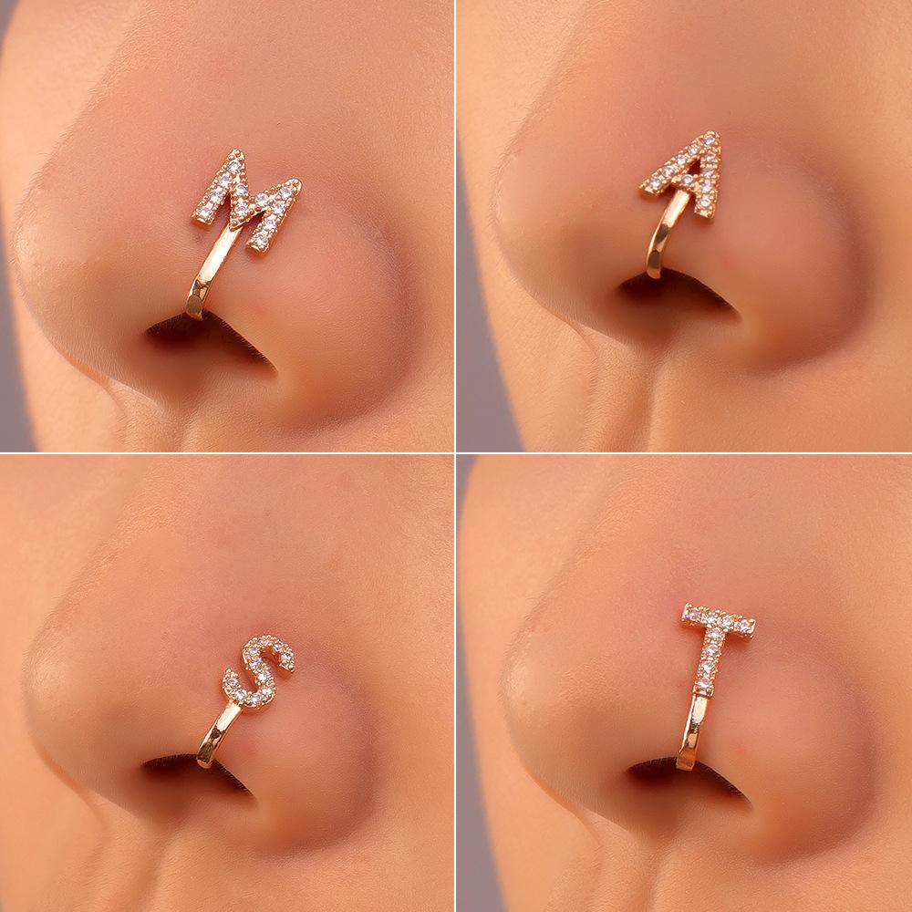 Piercing-free nose stud copper inlaid zircon letters U-shaped nose clip nose ring piercing jewelry