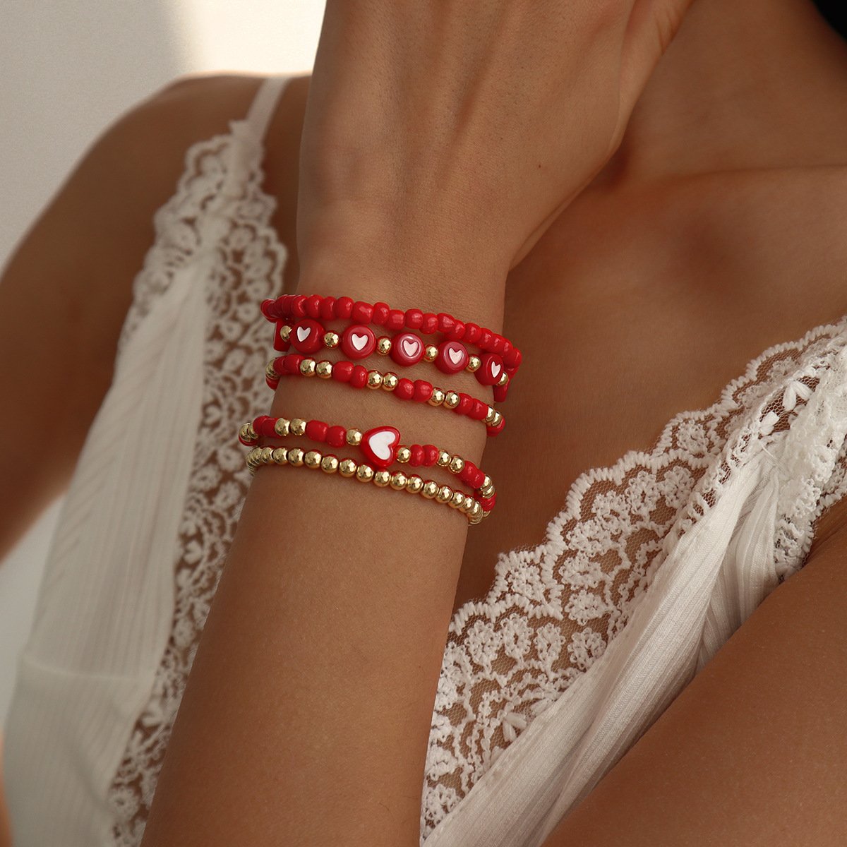 B168 Holiday Bracelet Rice Beads Resin Beaded Geometric Simple Bracelet Heart Sweet Fashion Bracelet