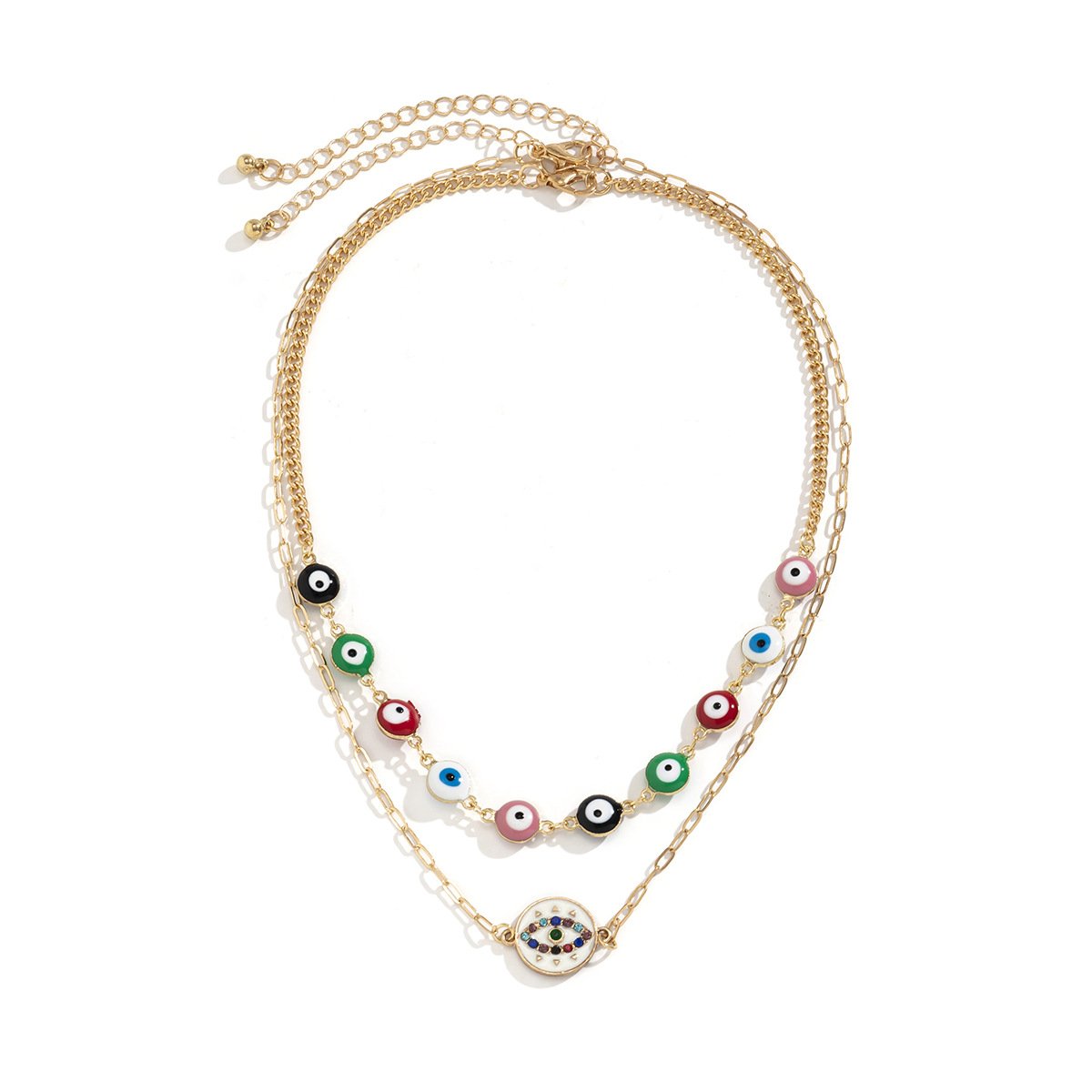 Jewelry Personality Sweet Cool Color Micro-set Eyes Double Layer Necklace Female Simple Cross Chain Necklace
