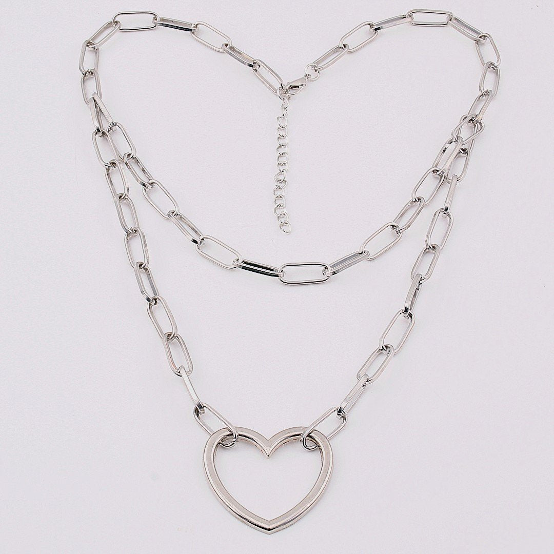 Necklace Jewelry Personality Punk Hip-Hop Alloy Peach Heart Multi-layer Thick Chain Sweater Chain Necklace Female