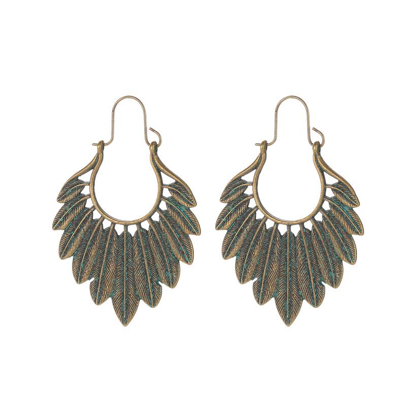 Old bronze leaf earrings ins fashion personality ethnic metal feather earrings