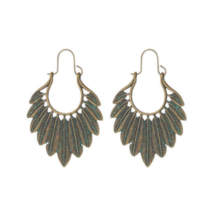 Old bronze leaf earrings ins fashion personality ethnic metal feather earrings