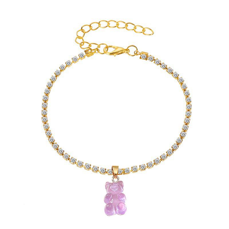 Creative Resin Bear Chain Rhinestone Anklet Sweet and Cute Summer Pendant Foot Jewelry for Women