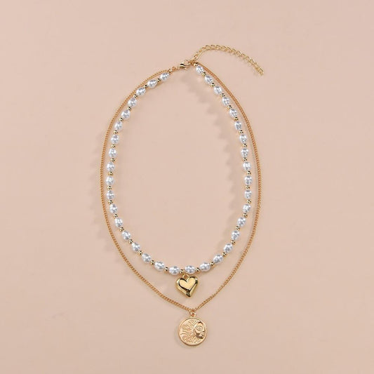 Fashion Round Alloy Sun Pendant Necklace Shaped Imitation Pearl Necklace Jewelry