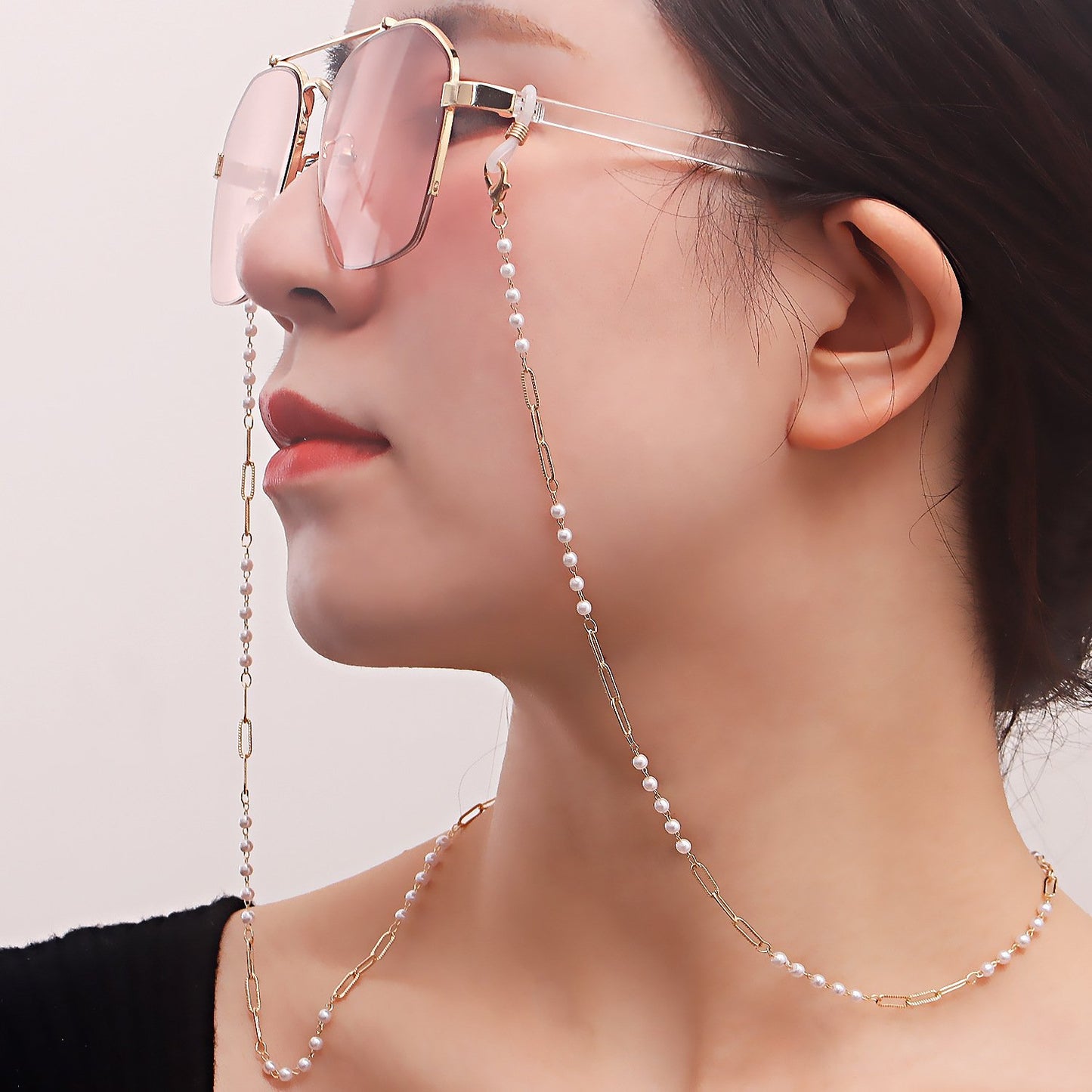 Mask hanging chain glasses chain pearl five-pointed star disc mask chain peach heart metal glasses chain