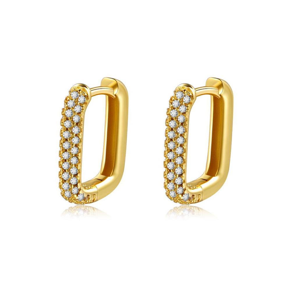 High-end copper inlaid zircon square earrings ins same fashion simple geometric earrings French style earrings for women