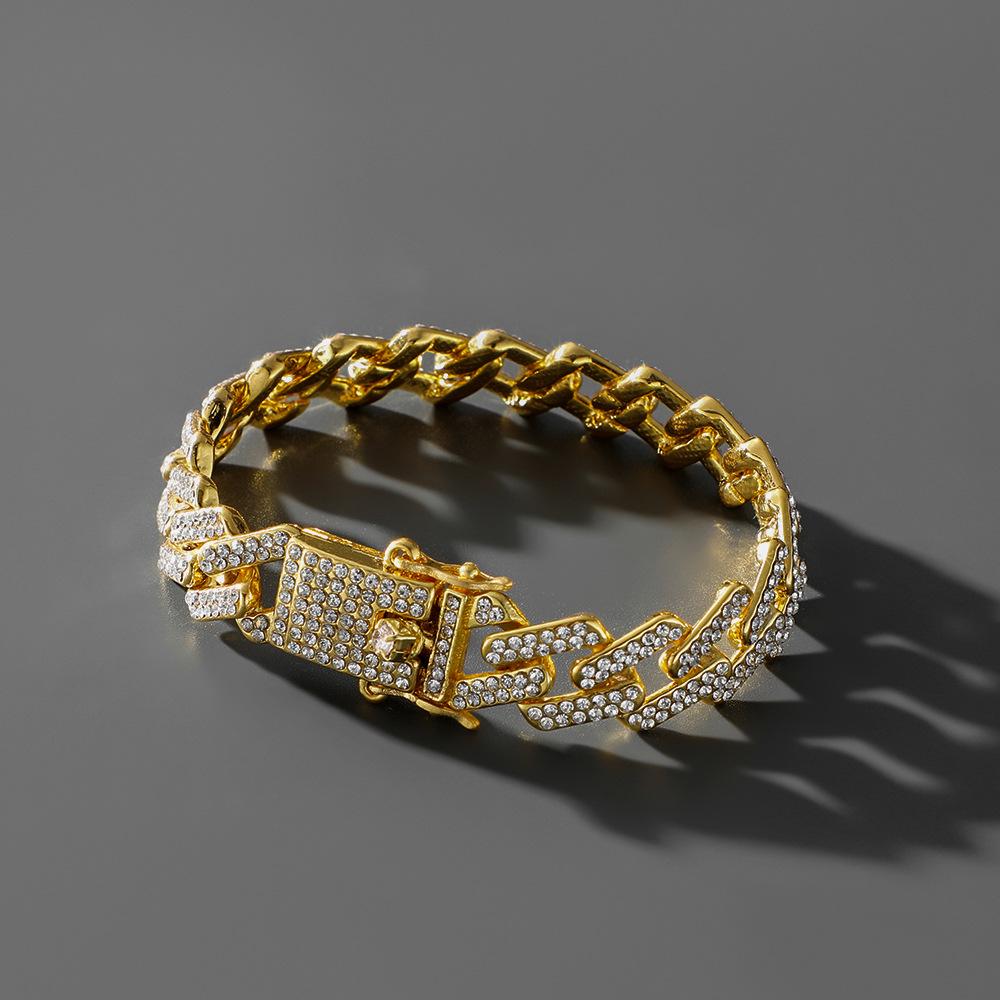 Trendy golden rhombus 12mm full diamond box buckle men's jewelry simple natural atmosphere jewelry
