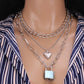 Personalized multi-layer peach heart padlock jewelry thick chain hip-hop punk key lock necklace