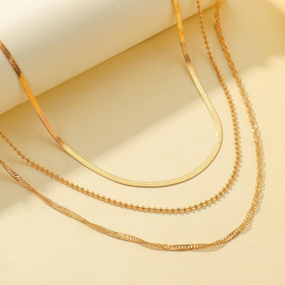 Jewelry trend metal water wave chain snake chain mix and match bead chain three-layer hip-hop choker necklace