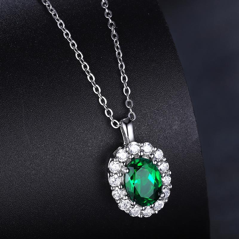Fashion Women Rhinestone Emerald Gemstone Pendant Necklace Earrings Set Head Jewelry