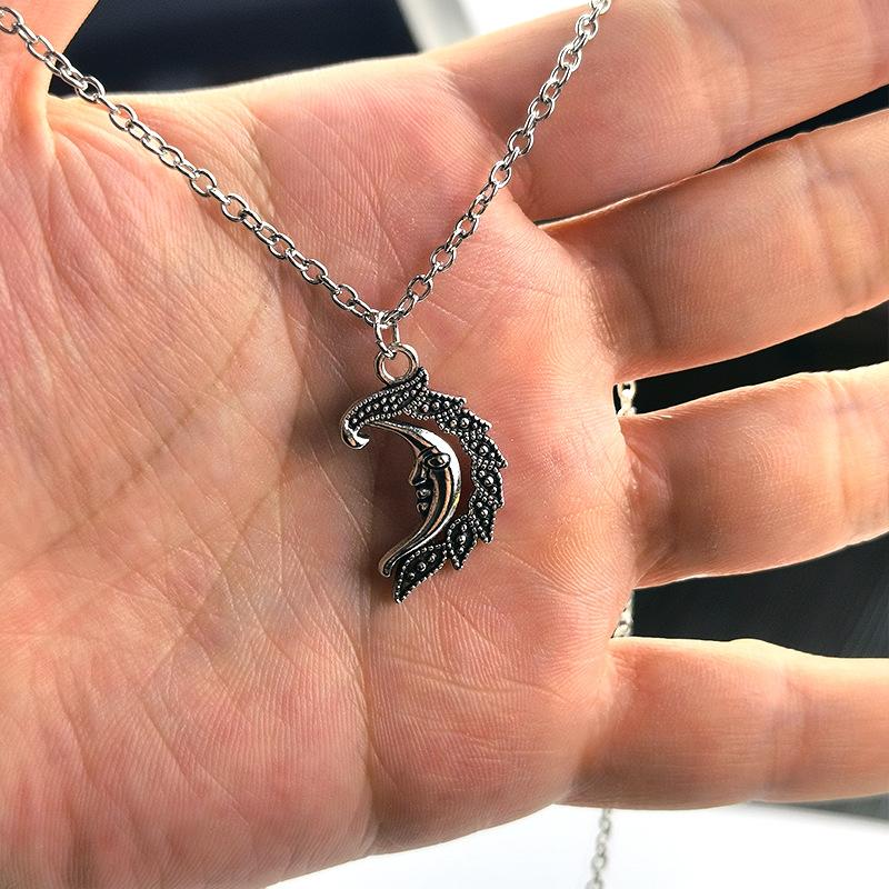 Jewelry Retro Pendant Necklace Female Ancient Silver Hollow Sun Moon Couple Accessories Good Friend Jewelry