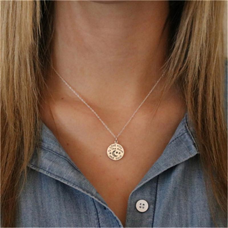 Jewelry Round Cake Drip Oil Loveyoutothemoonandback Star Moon Necklace