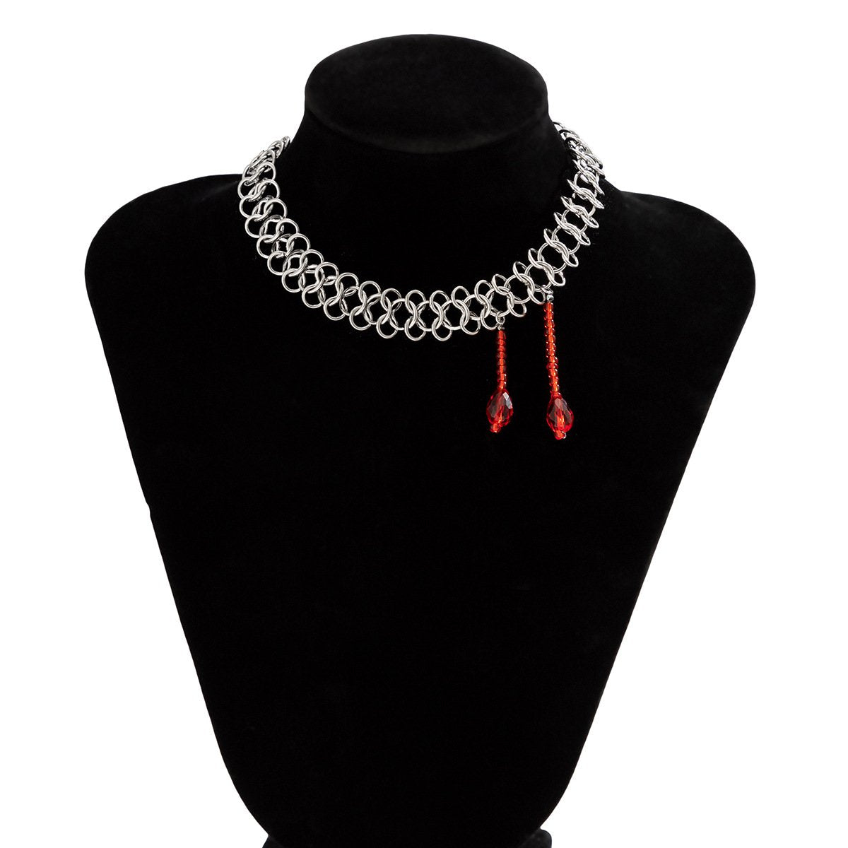 Jewelry Sweet Cool Dark Halloween Red Imitation Crystal Necklace Personality Mesh Chain Necklace