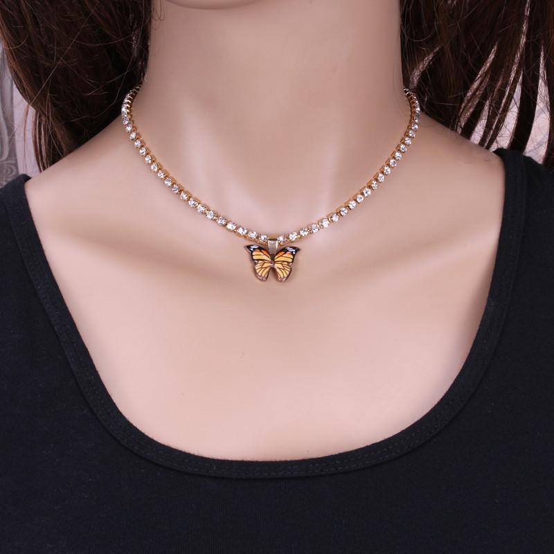 Accessories Personalized Colorful Claw Chain Drill Necklace Simple Drip Oil Symphony Butterfly Pendant Necklace