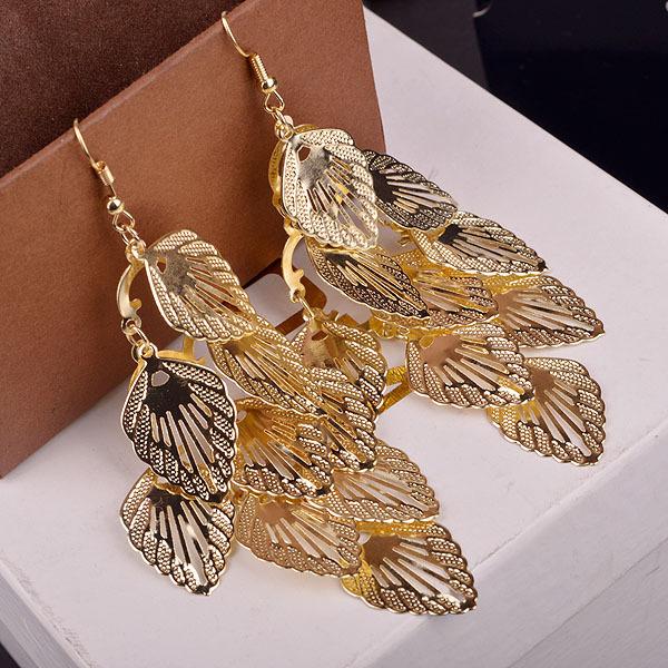 Long Hollow Leaf Earrings Fashion Metal Earrings
