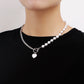 Jewelry stitching chain imitation pearl necklace love mother-of-pearl beaded necklace female clavicle chain light luxury feeling