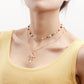 Jewelry trend double-layer color crystal stone cross necklace female niche high-end necklace light luxury